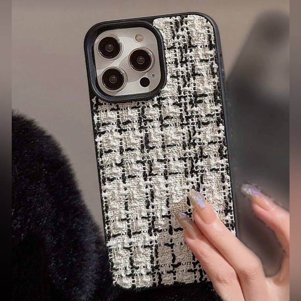 Apple iPhone Phone Case Fabric Backing Tweed Plaid Pattern Silver